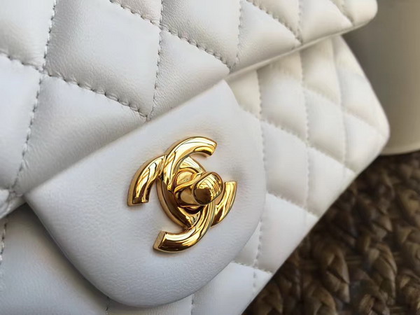 Chanel Classic Flap Bag in White Lambskin with Gold Hardware For Sale