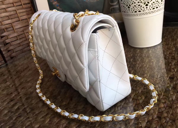 Chanel Classic Flap Bag in White Lambskin with Gold Hardware For Sale