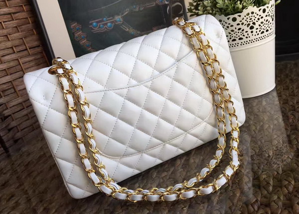 Chanel Classic Flap Bag in White Lambskin with Gold Hardware For Sale