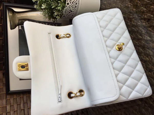 Chanel Classic Flap Bag in White Lambskin with Gold Hardware For Sale