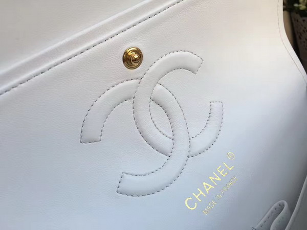 Chanel Classic Flap Bag in White Lambskin with Gold Hardware For Sale