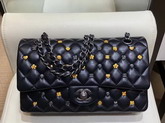 Chanel Classic Flap Bag with Metal Flower Studs Black Lambskin