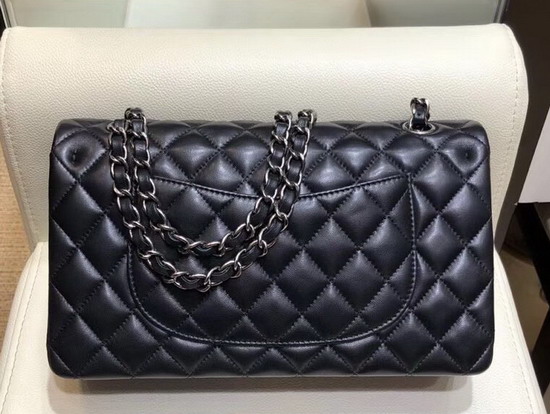 Chanel Classic Flap Bag with Metal Flower Studs Black Lambskin