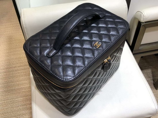 Chanel Classic Medium Vanity Pouch in Black Grained Calfskin