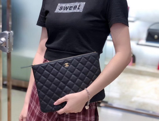 Chanel Classic Pouch in Black Grained Calfskin A82545