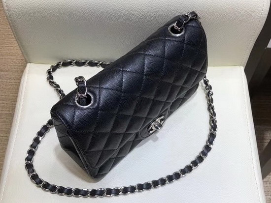 Chanel Classic Small Caviar Flap Bag in Black with Silver Metal