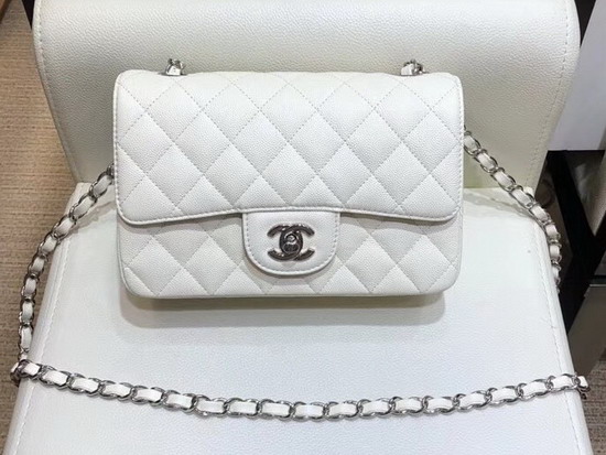 Chanel Classic Small Caviar Flap Bag in White with Silver Hardware