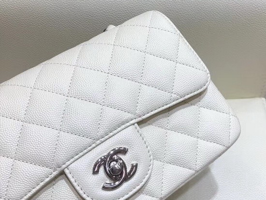 Chanel Classic Small Caviar Flap Bag in White with Silver Hardware