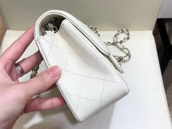 Chanel Classic Small Caviar Flap Bag in White with Silver Hardware