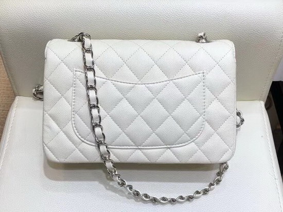 Chanel Classic Small Caviar Flap Bag in White with Silver Hardware