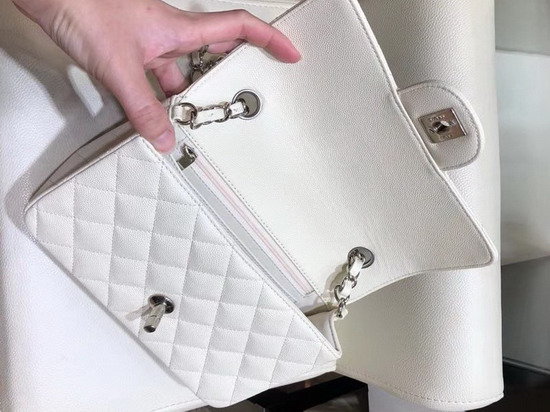 Chanel Classic Small Caviar Flap Bag in White with Silver Hardware