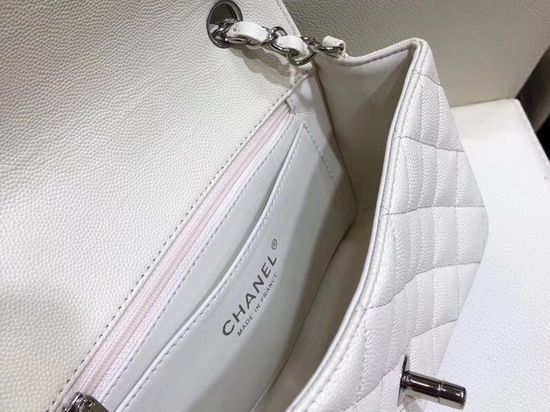 Chanel Classic Small Caviar Flap Bag in White with Silver Hardware