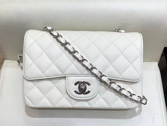 Chanel Classic Small Caviar Flap Bag in White with Silver Hardware