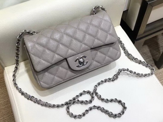 Chanel Classic Small Flap Bag in Grey Grained Calfskin with Silver Hardware