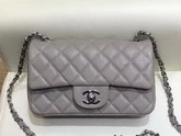 Chanel Classic Small Flap Bag in Grey Grained Calfskin with Silver Hardware