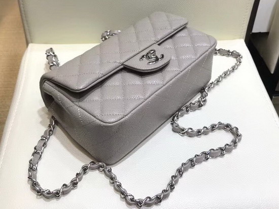 Chanel Classic Small Flap Bag in Grey Grained Calfskin with Silver Hardware