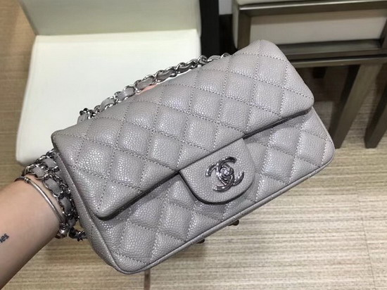 Chanel Classic Small Flap Bag in Grey Grained Calfskin with Silver Hardware