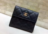 Chanel Classic Small Wallet Black Caviar Leather Gold Tone Metal For Sale