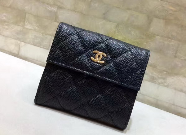 Chanel Classic Small Wallet Black Caviar Leather Gold Tone Metal For Sale