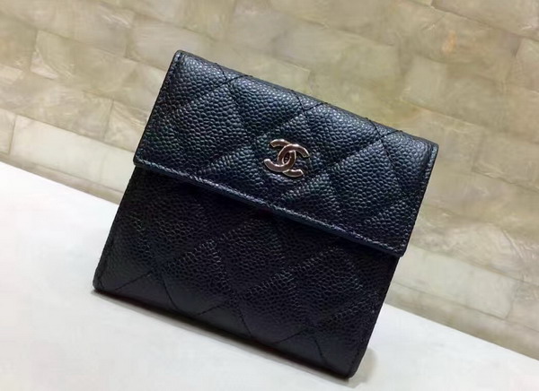 Chanel Classic Small Wallet Black Caviar Leather Silver Tone Metal For Sale