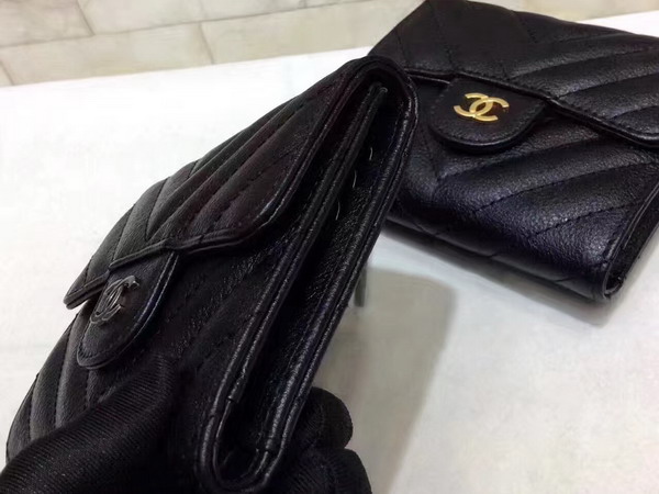 Chanel Classic Small Wallet Black Chevron Calfskin For Sale