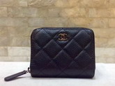 Chanel Classic Zip Around Card Holder Black Grained Calfskin Silver Hardware