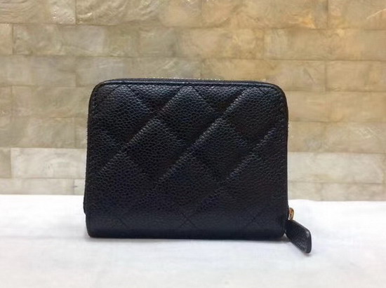 Chanel Classic Zip Around Card Holder Black Grained Calfskin Silver Hardware