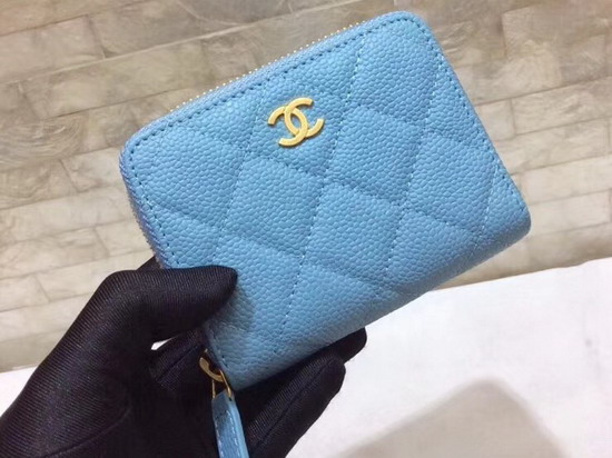 Chanel Classic Zip Around Card Holder in Baby Blue