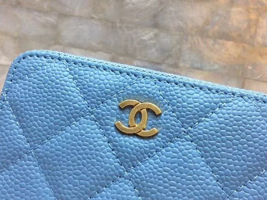 Chanel Classic Zip Around Card Holder in Baby Blue