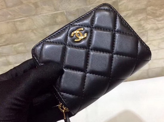 Chanel Classic Zip Around Card Holder in Black Quilted Lambskin