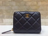 Chanel Classic Zip Around Card Holder in Black Quilted Lambskin