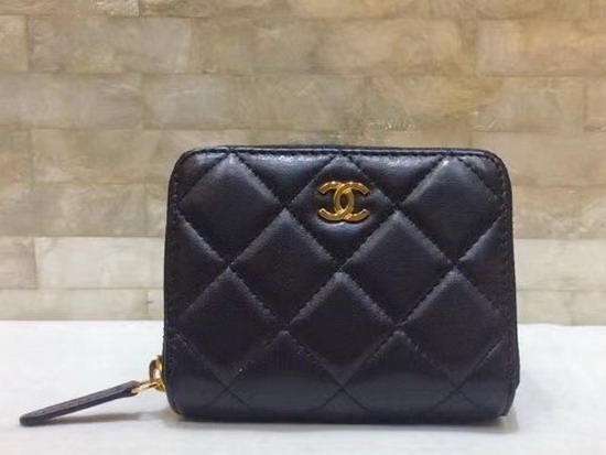 Chanel Classic Zip Around Card Holder in Black Quilted Lambskin