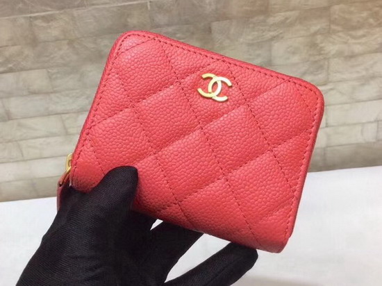 Chanel Classic Zip Around Card Holder in Orange Grained Calfskin