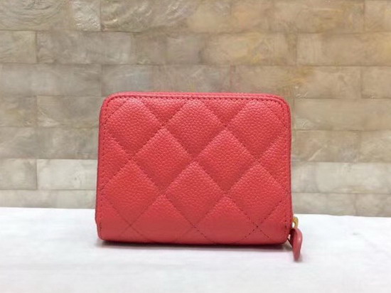 Chanel Classic Zip Around Card Holder in Orange Grained Calfskin