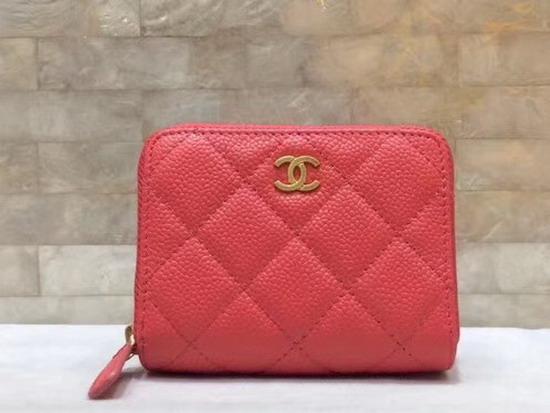 Chanel Classic Zip Around Card Holder in Orange Grained Calfskin