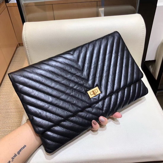 Chanel Clutch Aged Calfskin Gold Tone Metal Black A91795