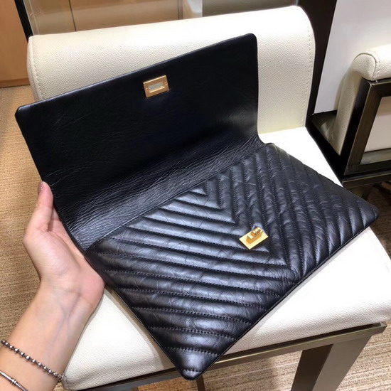 Chanel Clutch Aged Calfskin Gold Tone Metal Black A91795