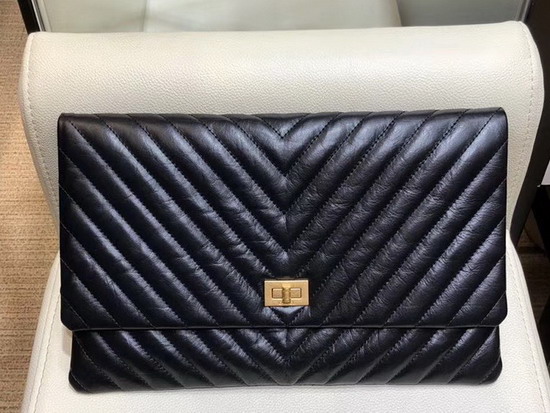 Chanel Clutch Aged Calfskin Gold Tone Metal Black A91795