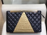 Chanel Clutch Lambskin Crocodile Embossed Calfskin and Gold Tone Metal Black and Gold AS0705