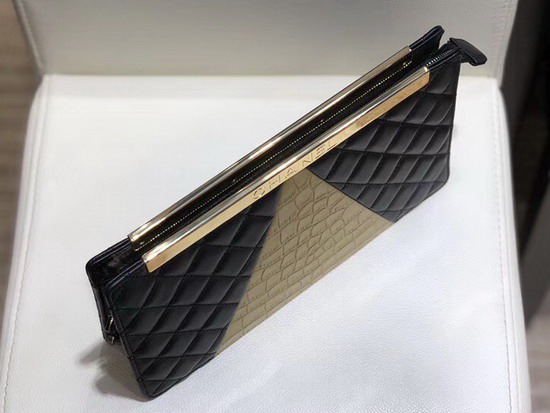 Chanel Clutch Lambskin Crocodile Embossed Calfskin and Gold Tone Metal Black and Gold AS0705