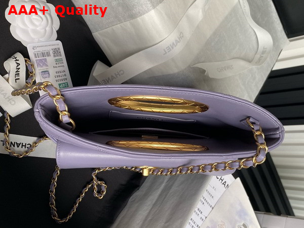 Chanel Clutch Lambskin Gold Tone Metal Light Purple AS5038 Replica