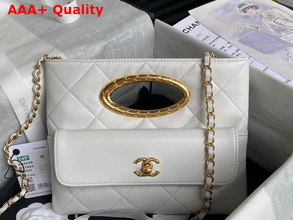 Chanel Clutch Lambskin Gold Tone Metal White AS5038 Replica