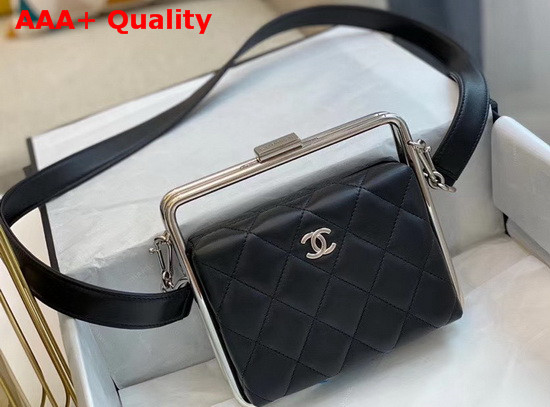 Chanel Clutch Lambskin and Silver Tone Metal Black Ref AS1732 Replica