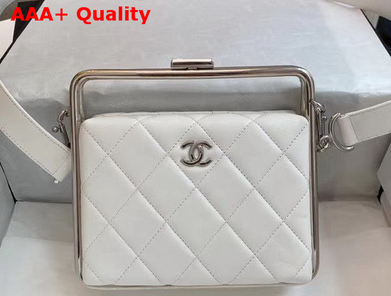 Chanel Clutch Lambskin and Silver Tone Metal White Ref AS1732 Replica