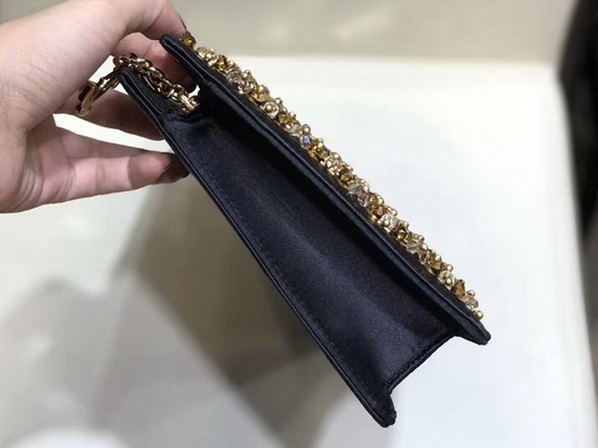 Chanel Clutch Satin Crystal Pearls and Gond Tone Metal Gold and Black AS0705