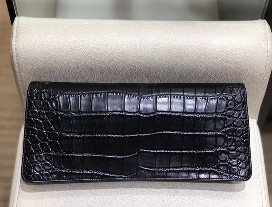 Chanel Clutch in Black Crocodile Embossed Calfskin and Gold Metal AS0857