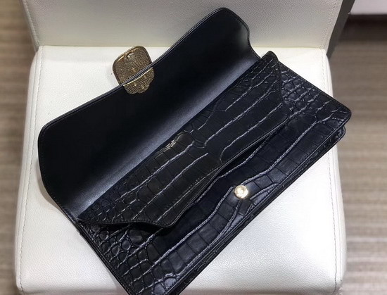 Chanel Clutch in Black Crocodile Embossed Calfskin and Gold Metal AS0857