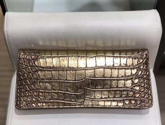 Chanel Clutch in Gold Metallic Crocodile Embossed Calfskin and Gold Metal AS0857