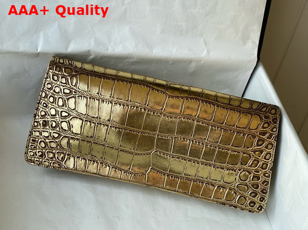 Chanel Clutch in Metallic Gold Crocodile Embossed Calfskin with Beetle Closure Replica