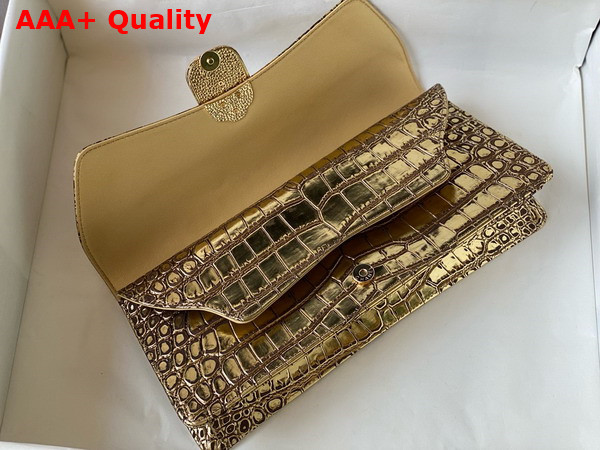 Chanel Clutch in Metallic Gold Crocodile Embossed Calfskin with Beetle Closure Replica